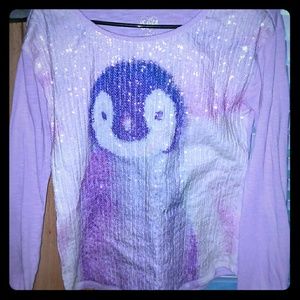 Penguin pattern soft purple long sleeve shirt